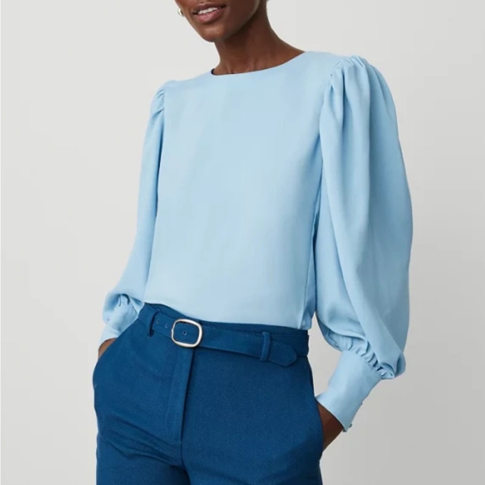 Ann Taylor Shirred Cuff Blouse Santa Cruz Blue